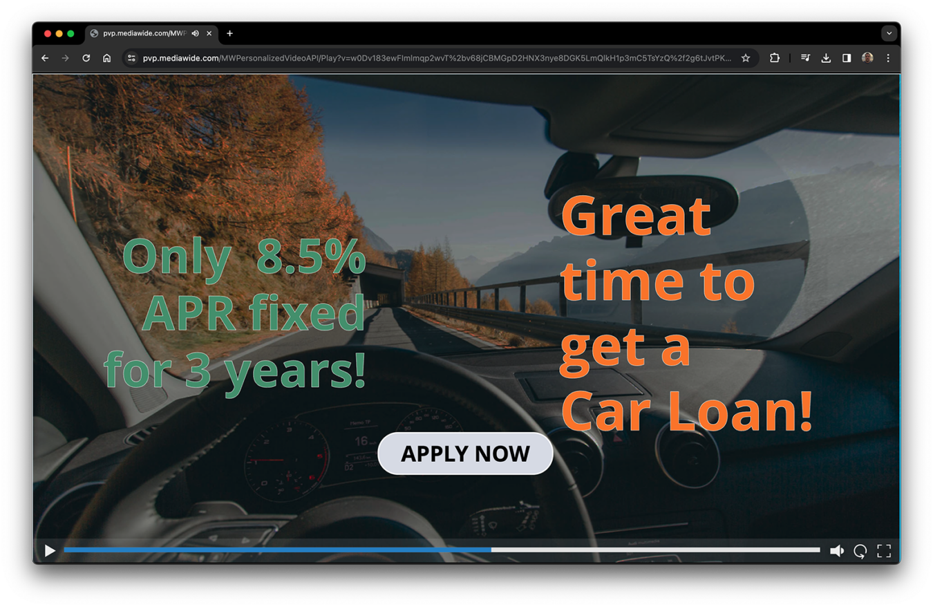 Persopnalized video showing a personalized deal.